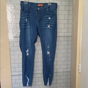 Wax Jeans  Distressed High-Rise Skinny Jeans Raw Hem Stretch Denim size14